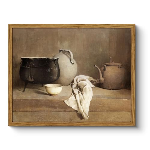 Image of ARPEOTCY Vintage Still Life Framed Canvas Wall Art, 8x10inch, Farmhouse Kitchen Wall Decor, Art Prints Home Decor Aesthetic, Oil Paintings for Dining Room, Living Room Bedroom Office Decoration