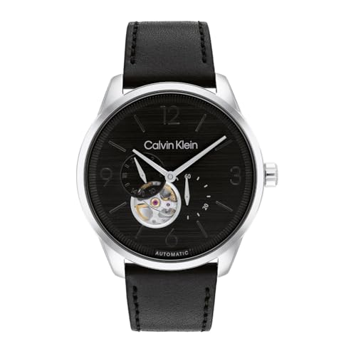 Image of Calvin Klein Ck Esteem Mech-Automatic Black Round Dial Men's Watch|Leather Material|Multi Color Band - 25200388