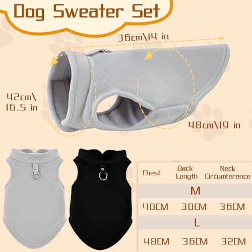 2 Stück Hundepullover mit D-Ringen, Hundemantel für Kleine Hunde, Warm Hundepullover, Grau+Schwarz Winter Hundejacke, Wintermantel Fleece für Kleine Hunde, Hundejacke für Innen und Außen (L)