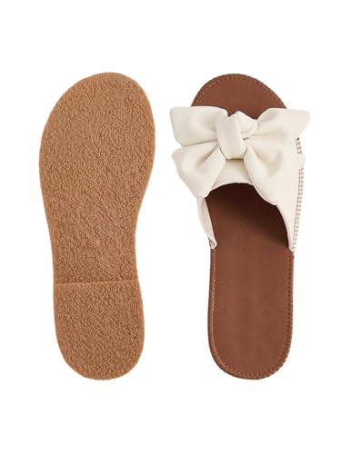 Image of Verdusa Women's Bow Flat Sandals Leather Open Toe Flats Summer Vacation Shoes Beach Sandals Outdoor Slippers