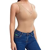 Joyshaper Damen Unterhemden Bauch Weg Tank Top Camisole Figurformendes Hemd Spitze Shaping BH Oberteile Formendes Vest Body Shaper Shapewear Beige-Spitze,L