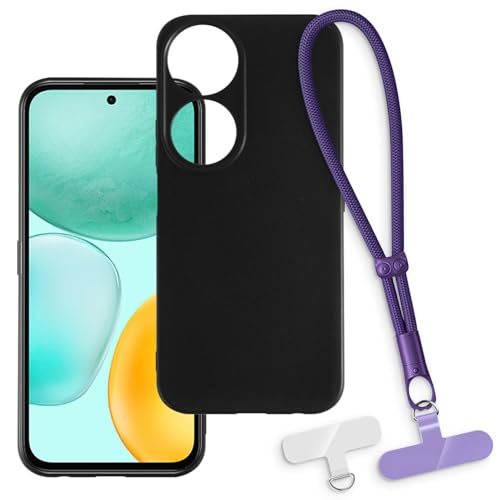 OAGELIM 2-in-1�ی�P�[�X�ƃ��X�g�X�g���b�v Huawei Honor Play 60 5G �Ƃ̌݊������� ���O���\�ȃ��j���[�h�t���d�b�J�o�[�A����~�ߕ����h�~�O���b�v�n���h�� (�u���b�N + �p�[�v��)