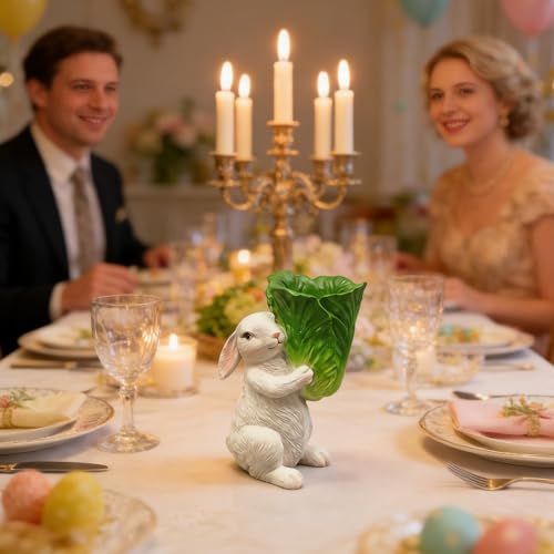 Bougeoir lapin de Pâques rustique pour déco de table vintage