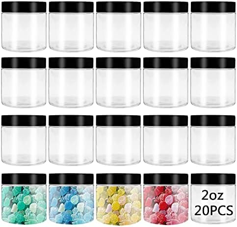 Gddochn 20 Pcs 2oz Plastic Round Storage Jar,Clear Empty Container Jars,Plastic Slime Container with Lids for Candy,Honey Storage,Beads,Dried Fruit,Cosmetic Cream,DIY Craft