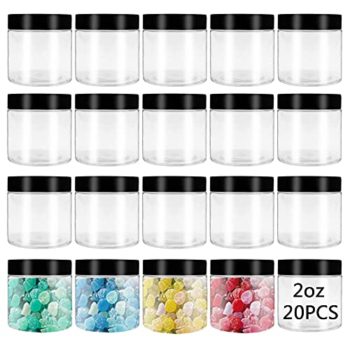20 Pcs 2oz Plastic Round Storage Jar,Clear Empty Container Jars,Plastic Slime Container with Lids for Candy,Honey Storage,Beads,Dried Fruit,Cosmetic Cream,DIY Craft