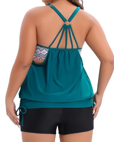 Image of Holipick Plus Size Tankini Swimsuits for Women Two Piece Tummy Control Bathing Suit Blouson Tankini Top with Shorts