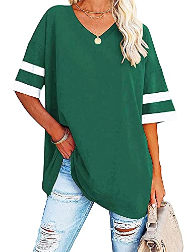 T-shirt d'été col en V femme vert M pour éviter la chaleur avec style