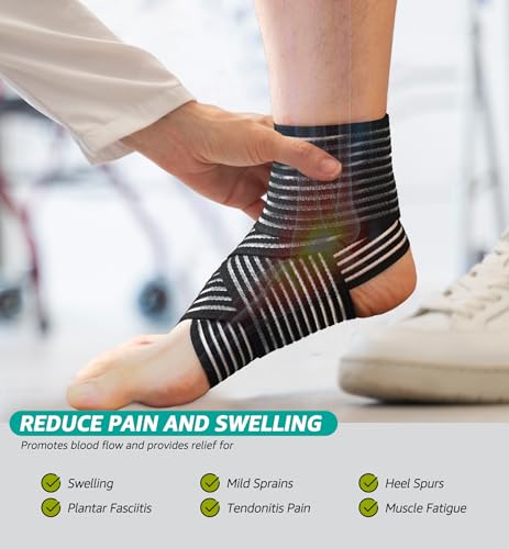 HiRui Foot & Ankle Brace 2 Pack, Adjustable Compression Wrap for Men & Women – Helps with Sprains, Plantar Fasciitis, Achilles Tendonitis, Arthritis, Running, Sports, Gym – Fits in Shoes (Black)