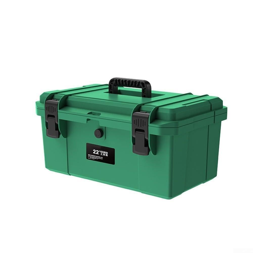 Cassetta degli attrezzi impermeabile a doppio strato con manico ergonomico e plastica ABS rinforzata, per attrezzi da giardino e casa, verde, 55,9 cm
