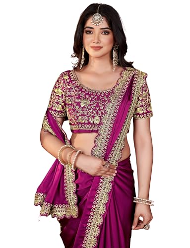 Image of DHARMEE Women's Elegant Designer Sarees Premium Rangoli Fabric with Embellished Border, Lightweight and Stylish Ethnic Wear - Perfect for Parties, Weddings, and Festive Occasions..