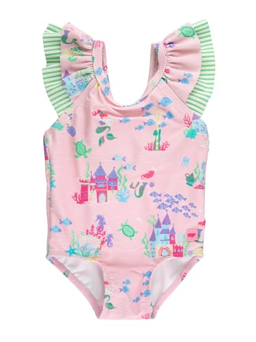 Image of RuffleButts Girls UPF50+ Sun Protection Ruffle V-Back One Piece Swimsuit