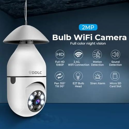 Image of DDLC 3MP WiFi Light Bulb Camera for Home Office Outdoor | 360 Rotation | Color Night Vision |1080p | Motion Detection | Two Way Audio | Wireless Home Security with Mobile App V380 Pro (Light Bulb)