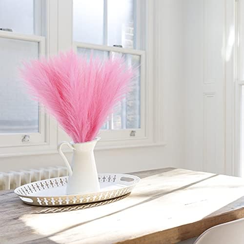 HUAESIN 4PCS Pink Pampas Grass Artificial Pampas Grass Decor 45CM Tall Pampas Grass Fluffy Artificial Pompous Grass Pink Pampas Grass Bouquet for Boho Dceor Home Party Wedding Vase Filler