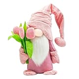 Ourdort Stehende Niedliche Wichtel mit tulpen Blumensträuße, Frühling Wichtel, Niedlicher Wichtel Frühling Deko für Innen, Muttertag Tischdeko, Frauen (Rosa)