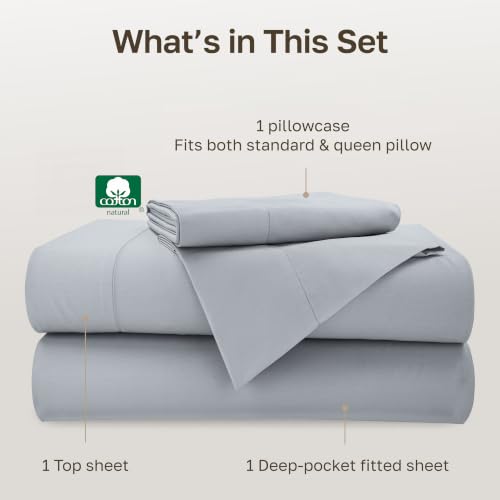 Image of California Design Den Twin Bed Sheets Set - 500 Thread Count Sateen, 100% Cotton, Mineral Blue Twin Sheet Set, Deep Pocket Bedding with All Around Elastic for a Snug Fit - Mineral Grey