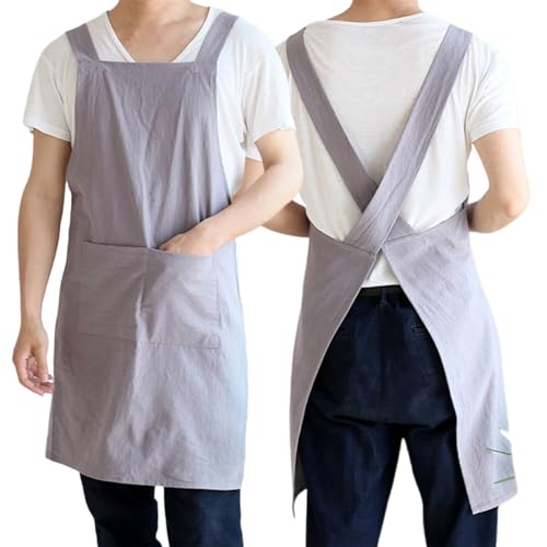 Delantales Delantal de Cocina de algodón Estilo japonés con Dos Bolsillos Ajustables para Hombres y Mujeres