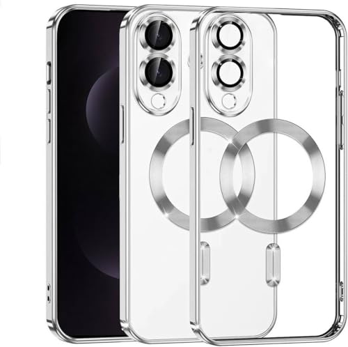 Image of VONZEE Clear Logo Electroplating Transparent Clear Case for Samsung Galaxy S25 Edge 5G, Magnetic Plating [Support for MagSafe Charger] Electroplate TPU Cover-Silver