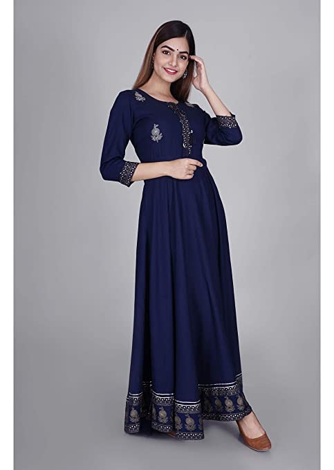 Image of JAYROSH Women's Embroidered Rayon Anarkali Kurta Gown | Flared Kurti for Women & Girls