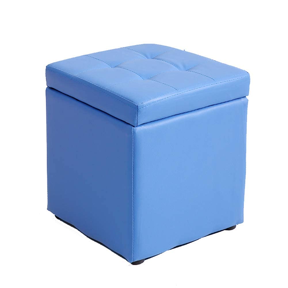 Pouf de rangement bleu 30x30x35 cm avec repose-pieds rembourré en similicuir