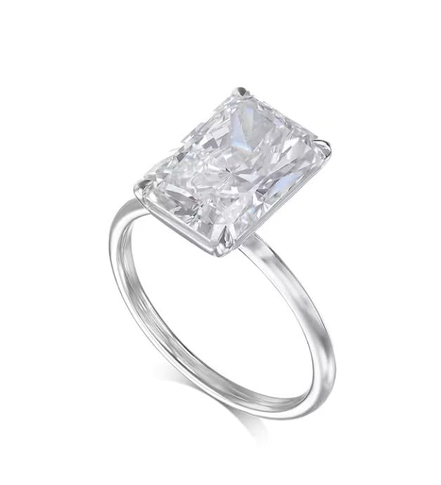 Radiant Cut 4 carat Diamond F color VS1 clarity Elongated Radiant Diamond Handmade Solitaire Engagement Ring,14 Kt White Gold Plated Gifted Ring For her.size 3-12.3