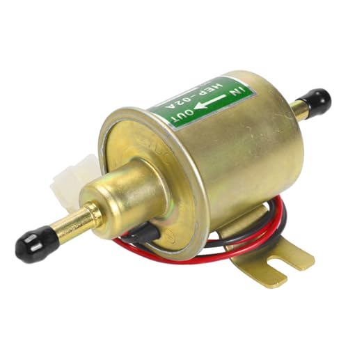 HEP-02A Gold 12V Inline Electric Fuel Pump - Low-Pressure Gasoline/Diesel Transfer Pump for Lawn Mower Carburetor Engine (3-6psi)