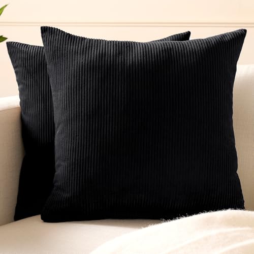 Image of Encasa XO Corduroy Cushion Covers, No Inserts, Set of 2, Black