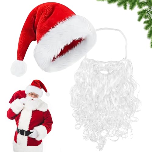 JIEBAO Weihnachtsmütze Und Weihnachtsmann Bart Set, Nikolausmütze...