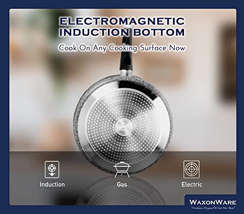Waxonware 11 Inch / 4.5 Quart All In One Large Nonstick Frying Pan With Lid - 100% Pfoa Ptfe Apeo Free Stone Non Stick Saute Pan Suitable For All Stoves Including Induction (Stonetec Series) #TOP6