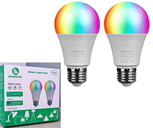 LED WiFi Smart Light Bulb, E26 WiFi Light Bulb Compatible with Alexa Google Home and IFTTT, RGBCW Color Changing, Cool White and Warm White Dimmable, No Hub Required, A19 60W Equivalent (2 Pack)