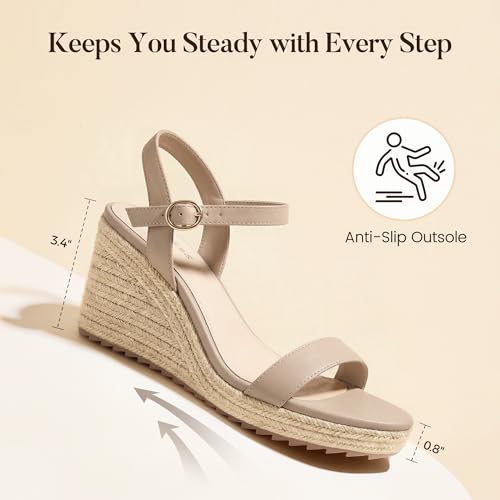Image of Ankis Platform Wedge Sandals for Women, Black Brown White Nude Espadrille Womens Wedge Sandals Comfortable Open Toe Ankle Strap High Heel Wedges for Women Dressy Summer -3.4Inch