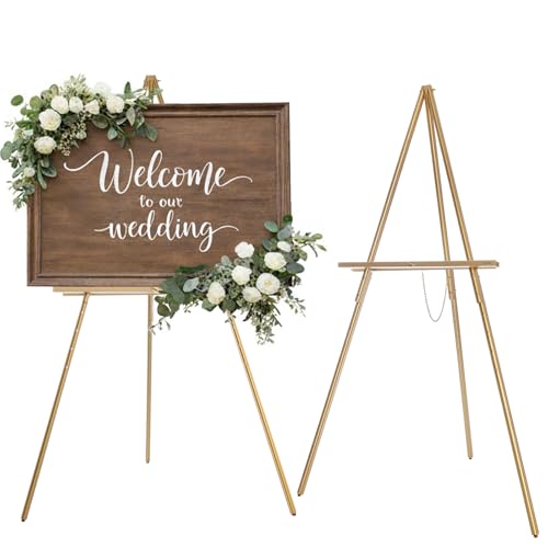 DJAR 63" Wooden Easel Stand for Sign, Adjustable Height, Gold by DJAR - Used condition - CA$48.47
