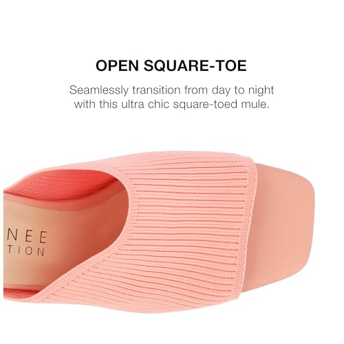 Journee Square Open Toe Chunky Block Heel Knit Slip-On Pump for Women - Lorenna Heeled Fashion Mule Coral, 103