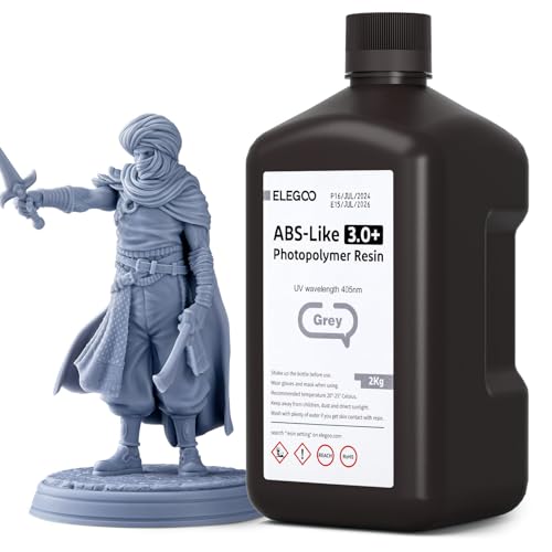 ELEGOO ABS-Like Resin 3.0+ (3.0 Plus) - 2000g Grey Photopolymer Resin for MSLA/DLP/LCD 3D Printers | High Precision, Fast Curing, Scratch & Brittle Resistant | Smooth Surface Finish