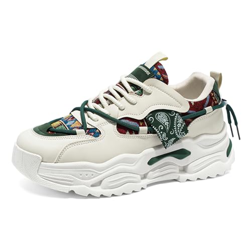 Fashion Leather Lace-Up Chunky Sneakers for Men Casual Round Toe Platform Walking Running Driving Sport Shoes