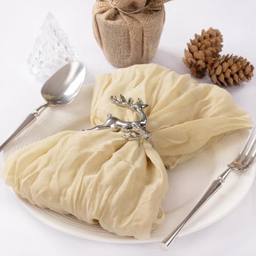 Image of Cloth Napkins Set of 24 21 inchx21 inch Reusable Cheesecloth Napkins Bulk Champagne | Boho Rustic Dinner Napkins Washable Gauze Table Napkins Cloth Hemmed Edges for Wedding Bridal Shower Family Gathering Decor