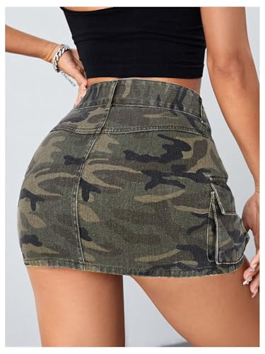 Milumia Women's Denim Skirt Camo Print Low Waisted Flap Pocket Jean Cargo Skirts2