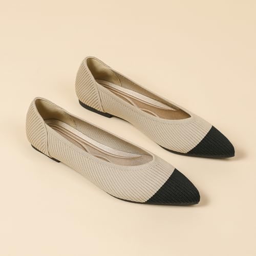 Women's Pointed Toe Knit Ballet Fashionable and Comfortable Dressy Flat Shoes2