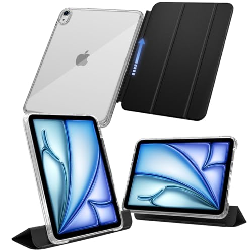 MS factory iPad Air 11インチ ケース M3 (2025) M2 (2024) 第5/4世代 用 取り外し可能 軽量 耐衝撃 カバー 縦置き/横置きスタンド アイパッドエアー 第5世代 第4世代 ソフトフレーム 背面透明 リッチブラック 黒 IPDA4-SLD-BK