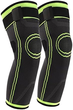 Long Knee Braces Support 1 Pair Full Leg Compression Sleeves for Men and Women with Elastic Straps for Sport Running Basketball Arthritis Joint Pain (M, Green)