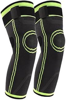 Long Knee Braces Support 1 Pair Full Leg Compression Sleeves for Men and Women with Elastic Straps for Sport Running Basketball Arthritis Joint Pain (M, Green)