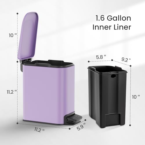 image for Cesun Small Bathroom Trash Can With Lid Soft Close, Step Pedal, 6 Lite
