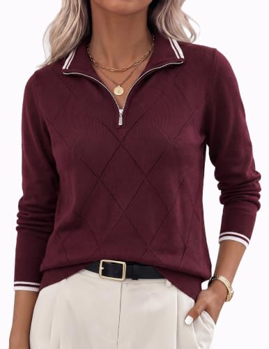 Image of JACK SMITH Quarter Zip Pullover Sweaters for Womens, Rib Polo Sweater Tops