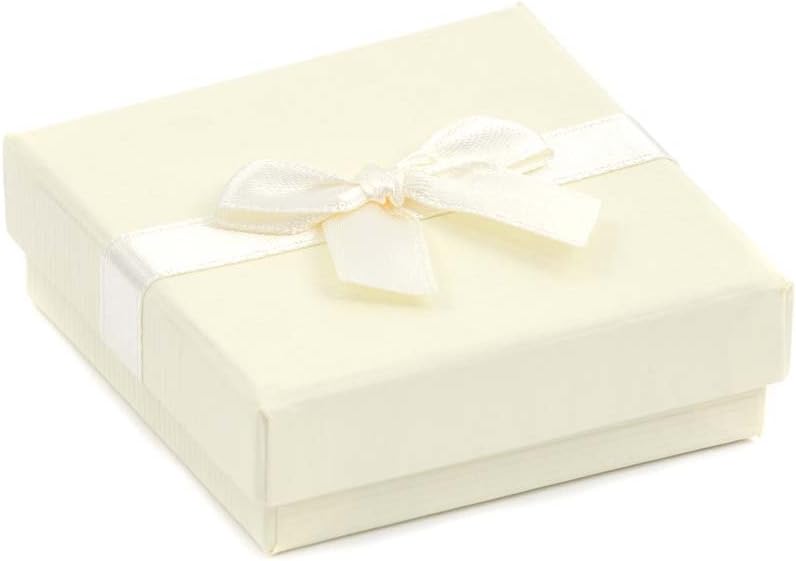 12 Ribbed Finish Luxury Small Square Pendant, Earrings Jewellery Gift Boxes, 65 x 65 x 22mm, Cream | 2-Piece Design, Anti-tarnish, Kraft Paper, Ribbon & Bow Decorated Lid