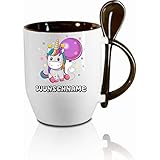 Crealuxe Tasse m. Löffel Einhorn Wunschname Löffeltasse, Kaffeetasse m. Motiv,Bürotasse, Bedruckte Tasse mit Sprüchen oder Bildern -