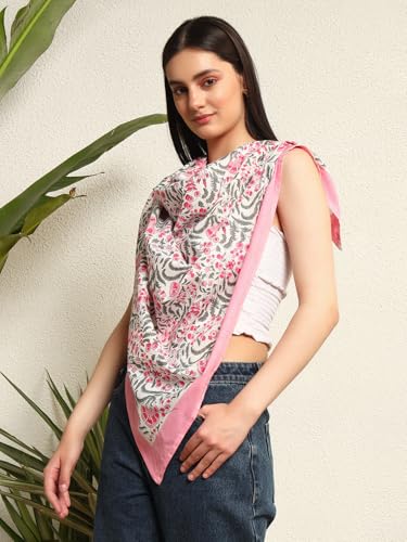 Image of Ravaiyaa - Attitude is everything Sanganer Hand Block Printed Scarves Pure Cotton Scarf Square Hijab Dupatta 40 inch X 40 inch Inch