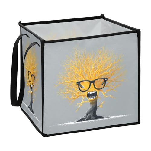 Contenedor de almacenamiento plegable de fieltro para decoración de hojas, divertido árbol iluminado, L