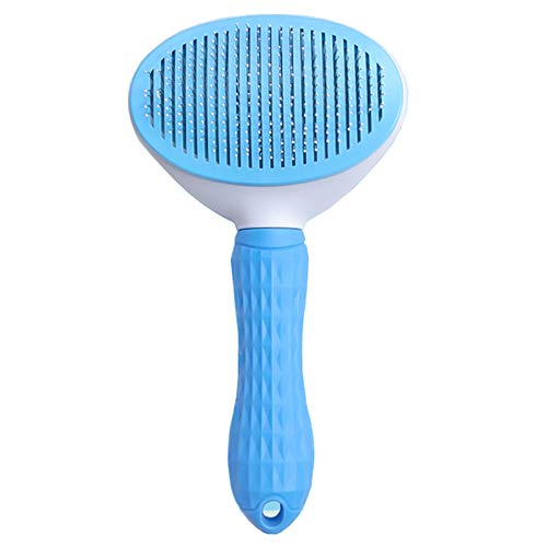 BESTOWN Dog Brush & Cat Brush Self Cleaning Pet Slicker Brush Gently Removes Loose Undercoat Mats Tangles and Loose Hair Shedding Grooming Tools (blue)