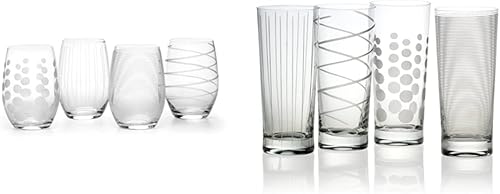 Mikasa Cheers - Vaso de vino sin tallo de 17 onzas juego de 4 transparente y Cheers Highball 1975 onzas juego de 4