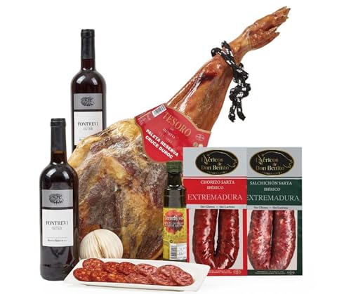 Lote 25: Cesta de Navidad Caja Jamonera con Paleta Duroc,Embutidos Ibéricos, AOVE Dulces y Vino Tinto Seleccionado - Ibéricos a domicilio gourmet
