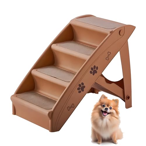 24x7 eMall Pet Bed Stairs and Ramp, Vehicle Car Folding Dog Cat Pet Plastic 4 Step Stairs 76 x 38 x 12.5 cm, Brown